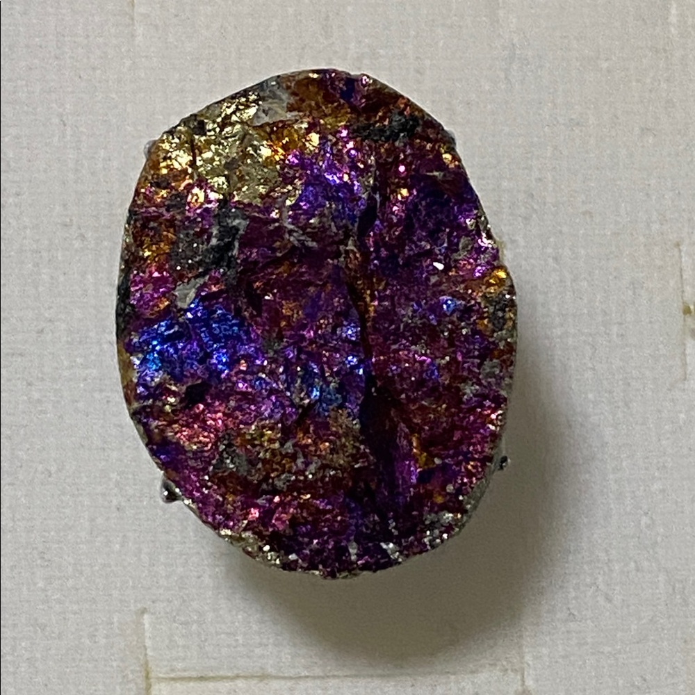 Iridescent Chalcopyrite Peacock Ore Statement Ring - Picture 6 of 9